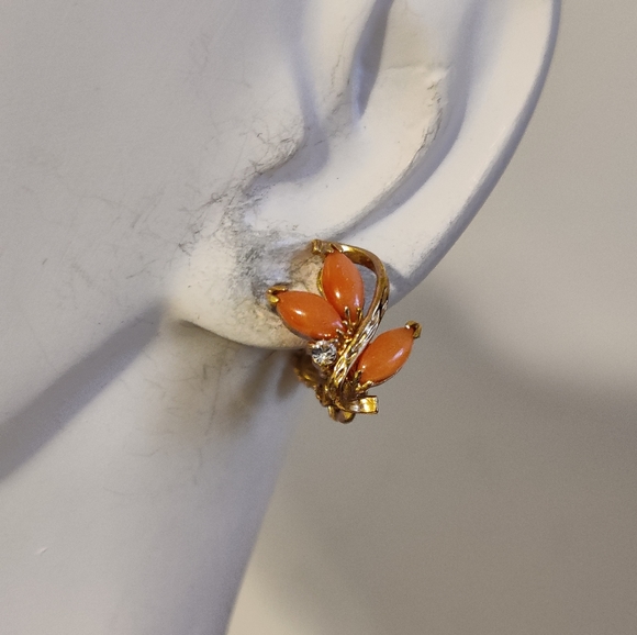 Vintage Genuine Coral 22KGP Earrings - Picture 9 of 12